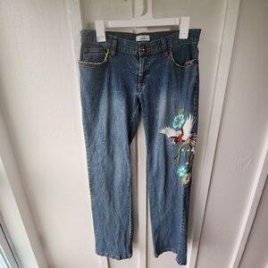Metro 7 "Missy" Straight Leg Embroidered Blue Jeans Size 4